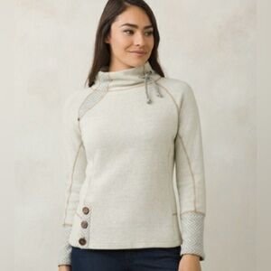 Prana Wool Blend Lucia Funnel Mock Neck Pullover Sweater Cream Size Medium